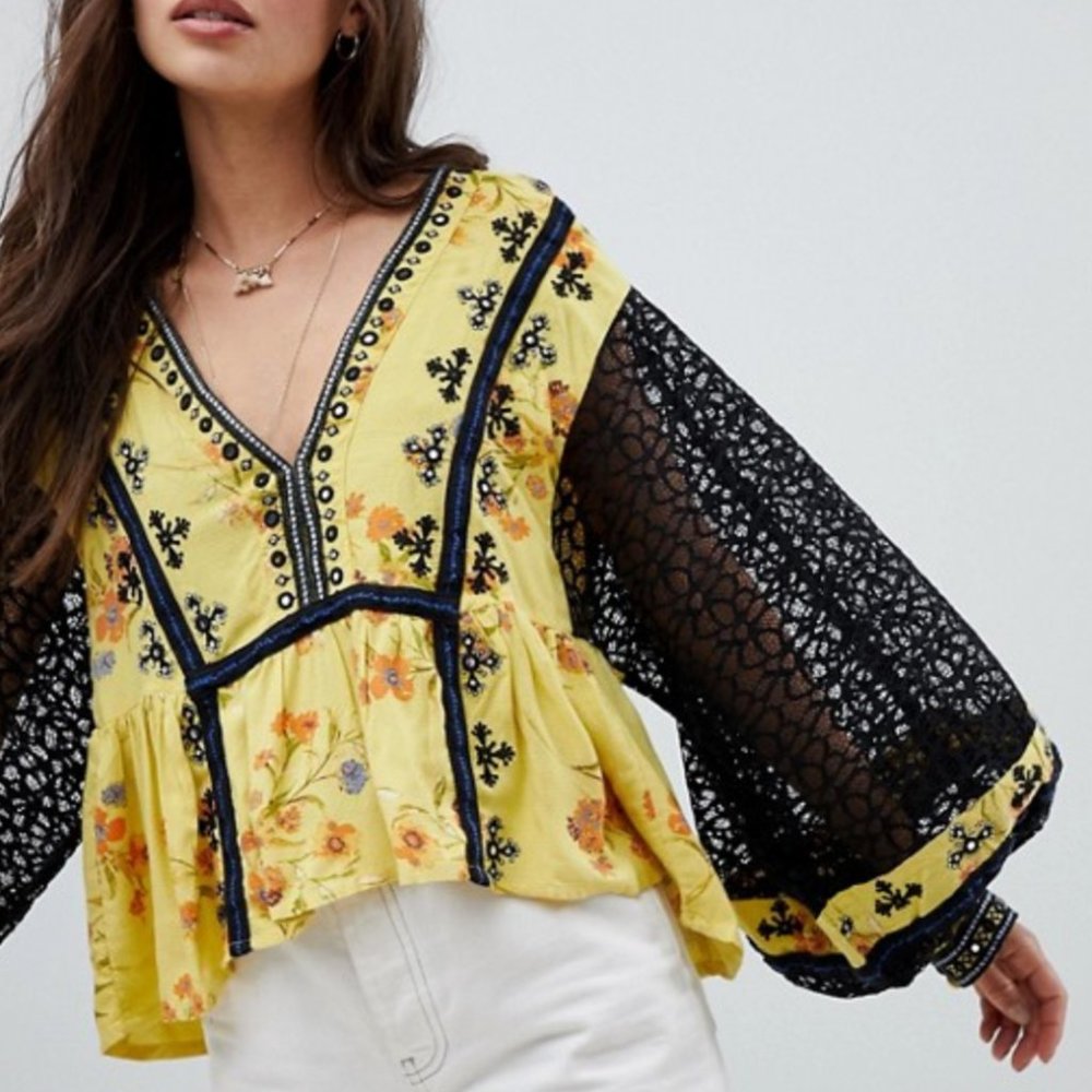 Free People Boogie All Night Printed Blouse
